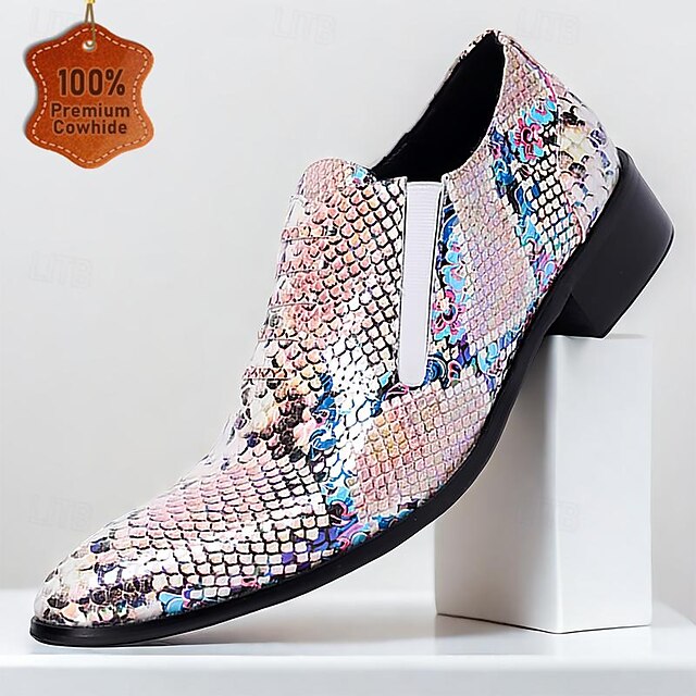Men's Holographic Multicolor Sequin Leather Loafers with Gold Tip Elastic Gusset and Low Heel 7