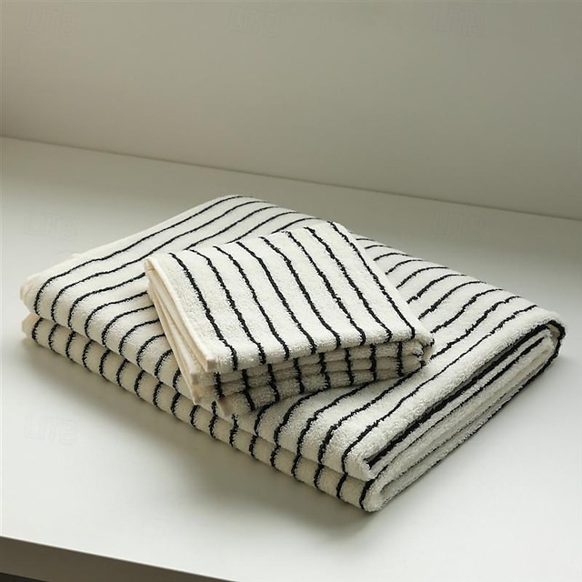  Toalha de algodão toalha de rosto clássica listrada toalha de banheiro penteada toalha de banho absorvente adequada para a pele