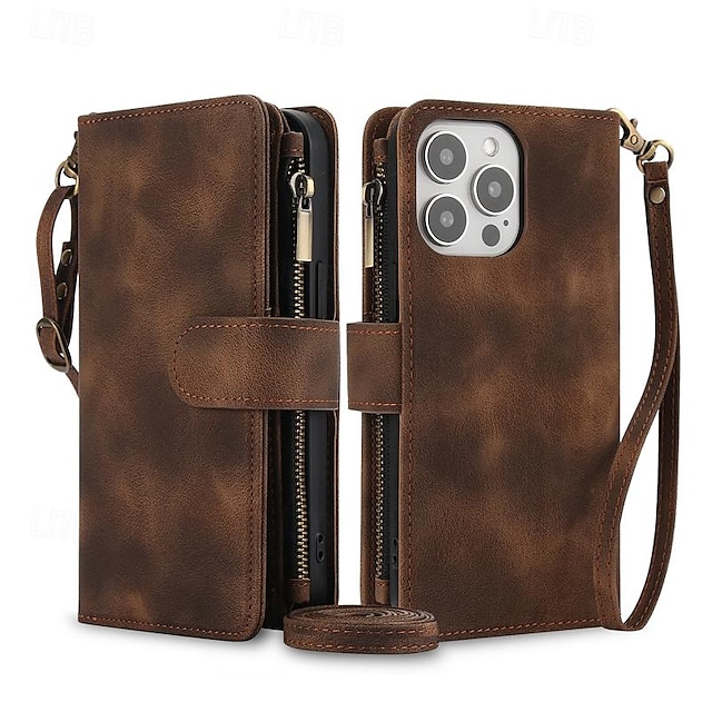  telefoon hoesje Voor iPhone 16 15 14 Pro Max Plus iPhone 13 12 11 Pro Max Mini Wallet Card Case met standaard Rits Volledig lichaamsbeschermend Retro TPU PU-nahka