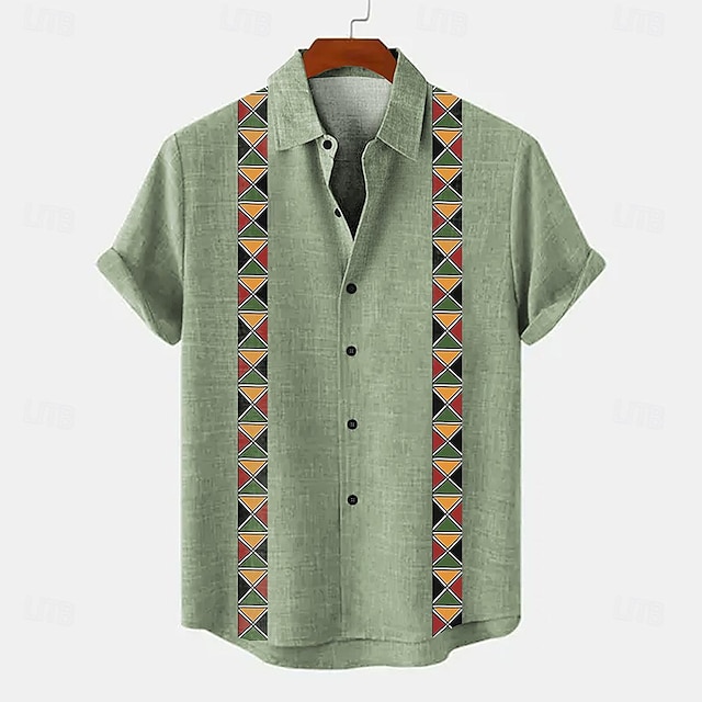  Voor heren Overhemd linnen overhemd Guayabera-shirt retro-overhemden Vintage overhemd Etnisch shirt Gestreept Formeel Buiten blauw Bruin Groen Korte mouw Strijkijzer Zomer Kleding
