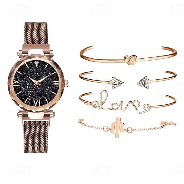  Women Quartz Watch Diamond Minimalist with Chain Rhinestone Chronograph Decoration Alloy Watch