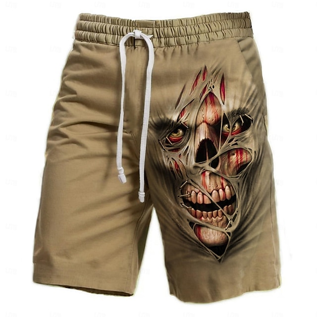  Men's 3D Print Cool Skulls Sweat Shorts Beach Shorts Terry Shorts Mid Waist Vintage Casual Daily Holiday Streetwear Drawstring Elastic Waist 3D Print Designer Clothing Apparel