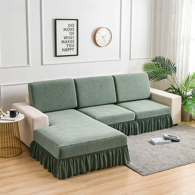  Capa de almofada de sofá com saia para sala de estar com design vintage, protetor de móveis resistente à água, elastano, elástico removível, capa de sofá de canto em forma de L