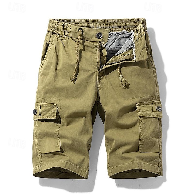  Men's Tactical Shorts Cargo Shorts Shorts Buttons Elastic Waist Multi Pocket Plain Wearable Knee Length Outdoor Daily Camping & Hiking Fashion Classic Black Army Green