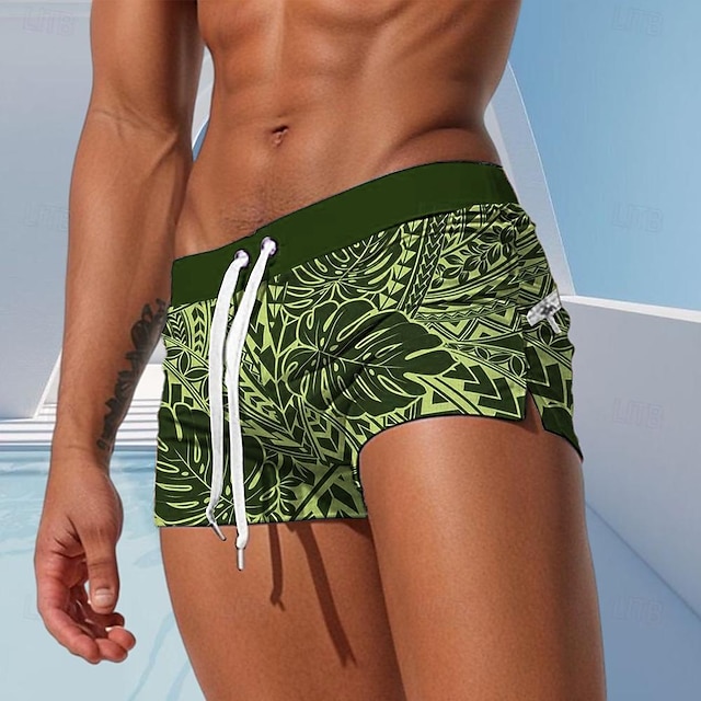  Men's Plants Tropical Plants Swimming Trunks Board Shorts Swim Shorts Mid Waist Fashion Hawaiian Designer Surfing Holiday Beach Pocket Drawstring Elastic Waist Designer Clothing Apparel