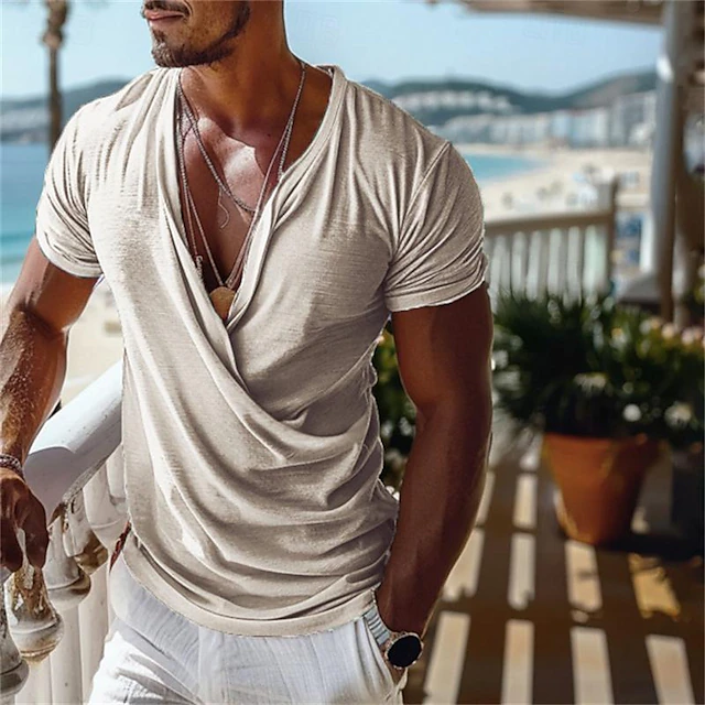 Men's T Shirt Tee Short Sleeve Shirt Tee Top Plain V Neck Vacation Street Short Sleeve Clothing Apparel Polyester Fashion Designer Basic2