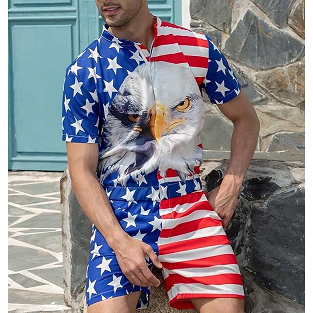USA Flag Funny Overalls Romper American Flag USA Flag Men's for Carnival Independence Day / the
