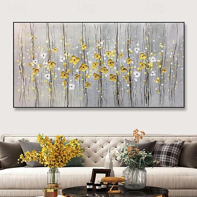  peinture à l'huile de fleur noire jaune sur toile grande peinture à l'huile de fleur art mural fait à la main peinture de texture abstraite art mural peinture personnalisée œuvre d'art moderne