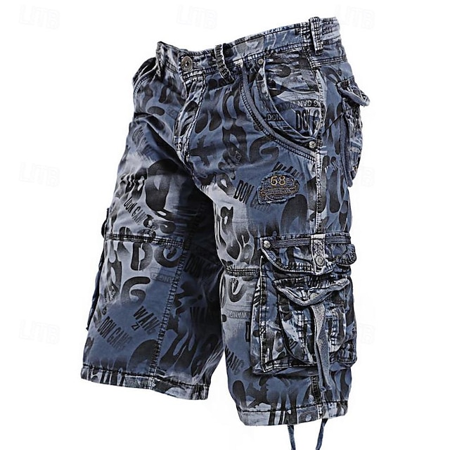  Homme Shorts Tactiques Shorts cargo Short camouflage Shorts Boutons Multi-poches Camouflage Portable Longueur Genou Extérieur Quotidien Camping & Randonnée Mode Classique Bleu camouflage Gris