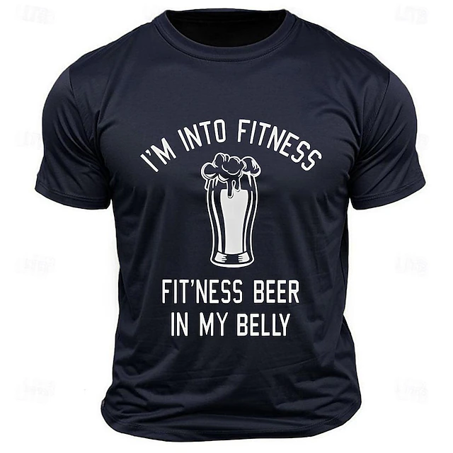 Men's Funny Graphic T-Shirt - I'm Into Fitness, Fit'ness Beer In My Belly Pun Design 8