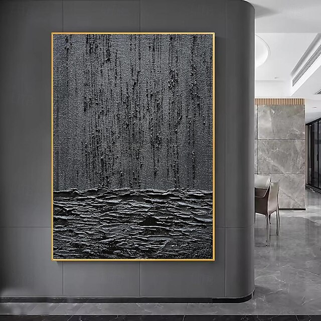  Peinture à l'huile faite à la main, décoration murale en toile noire, texture simple, abstraite pour la décoration intérieure, peinture roulée sans cadre, non étirée