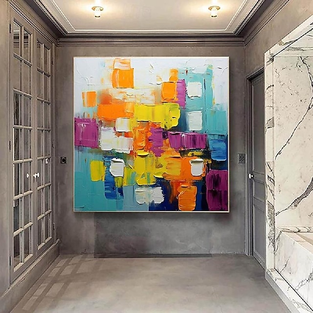  handgemaltes abstraktes Ölgemälde mit Farbblock auf Leinwand, farbenfrohes Gemälde, modernes abstraktes Kunst-Ölgemälde, handgemachtes Fantasiegemälde, Strukturgemälde, Ölgemälde mit Pattle Knife