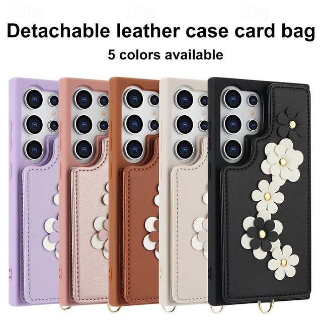  telefone Capinha Para Samsung Galaxy S24 Ultra Plus S23 Ultra Plus S22 Plus Ultra A55 A35 A25 A15 5G A54 A34 A14 S25 Ultra Capa traseira Com Suporte Magnética com cordão Retro flor floral TPU Couro PU
