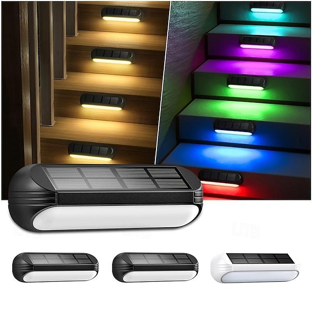  Solar Outdoor Deck Lights, Upgraded RGB Solar Fence Lights with Color Changing & Warm White Mode, Waterproof LED Solar Powered Lights for Yard, Wall, Stairs, Pool and Step Decor
