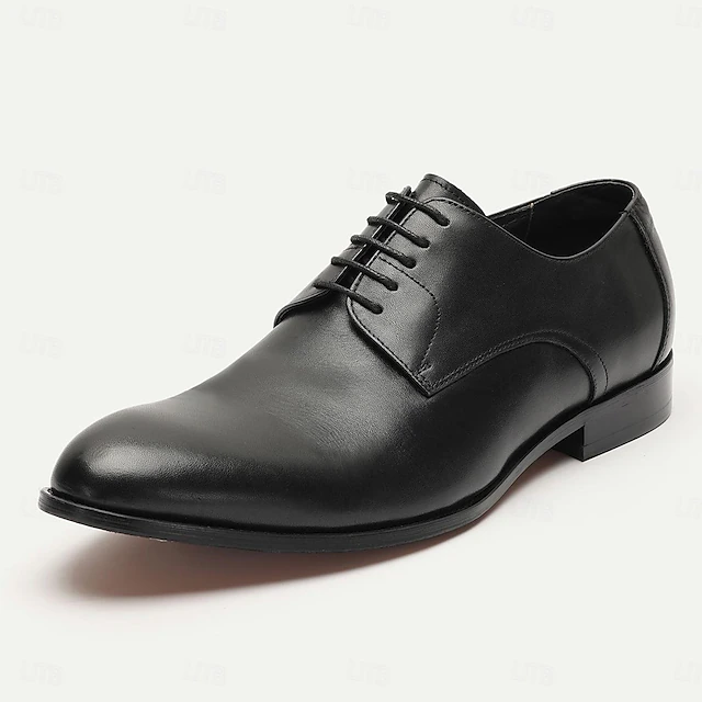 Men's Cowhide Black Dress Oxford Shoes - Elegant Smooth Leather Finish 8
