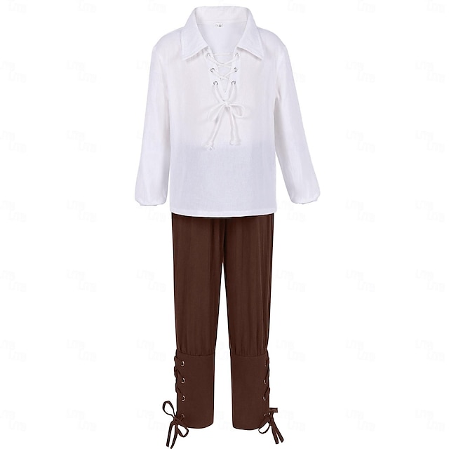  Mittelalterlich Renaissance 17. Jahrhundert Hose Outfits Hemd Pirat Wikinger Ranger Kostüm Jungen Seeräuber Fantasie Steampunk Halloween Karneval Leistung LARP Renaissance-Messe Kinder Hemd Hose
