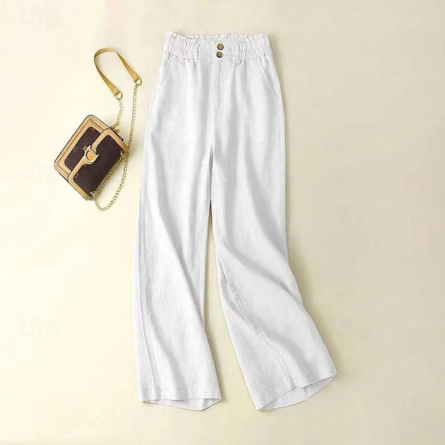 Women's Cotton Linen Pants Pants Trousers Fashion Long Plain Side Pockets Breathability Comfortable Inelastic Casual Daily Black White Beige Spring & Summer Regular Fit 10