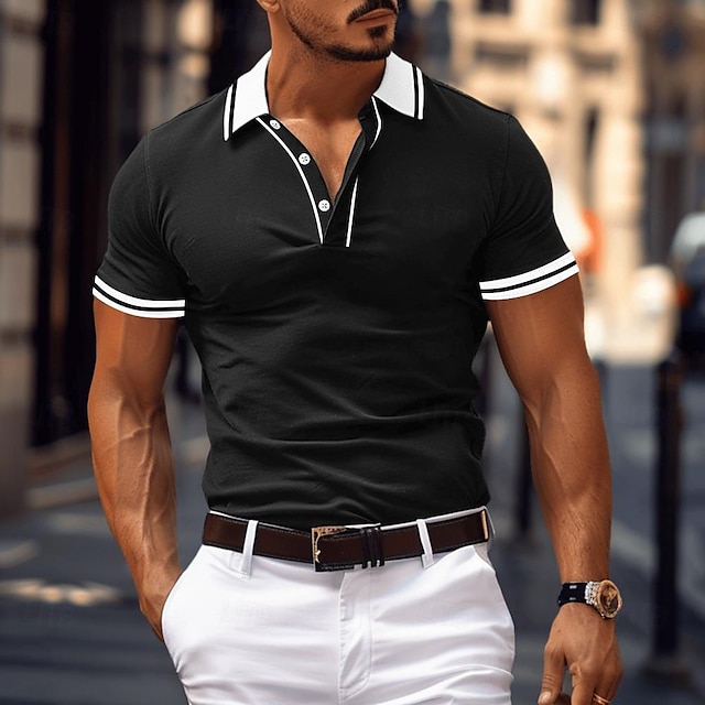 Men's Business Polo Pique Polo Shirt Business Casual Ribbed Polo Collar ...