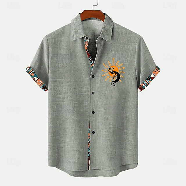 Men's Shirt Linen Shirt Summer Hawaiian Shirt Retro Shirts Vintage Shirt Ethnic Shirt Daily Light Green Blue Sky Blue Brown Short Sleeve Turndown Summer Spring Clothing Apparel 9