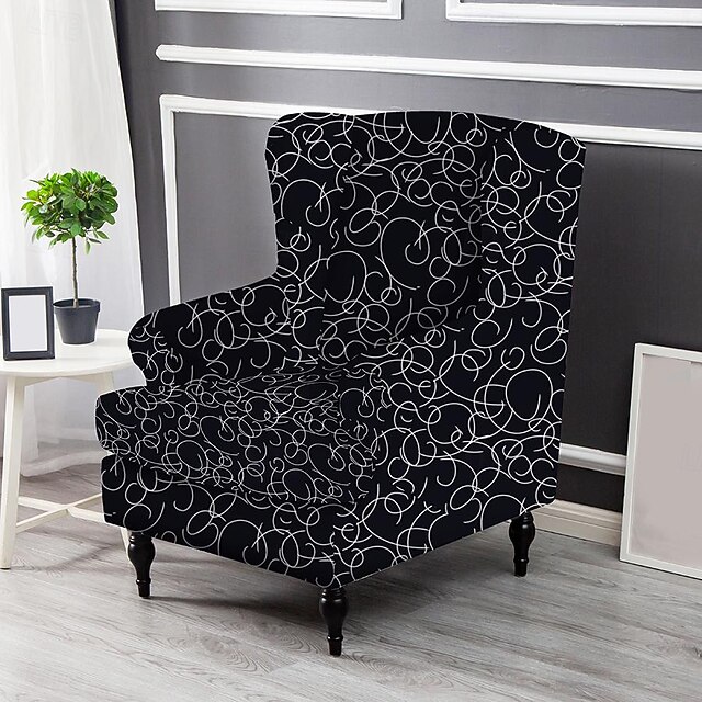 Wingback Chair Cover Geometric Printed Polyester Slipcovers 2X3
