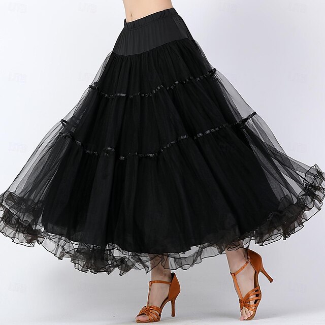 Ballroom Dance Skirts Splicing Tulle Women's Performance Training High ...