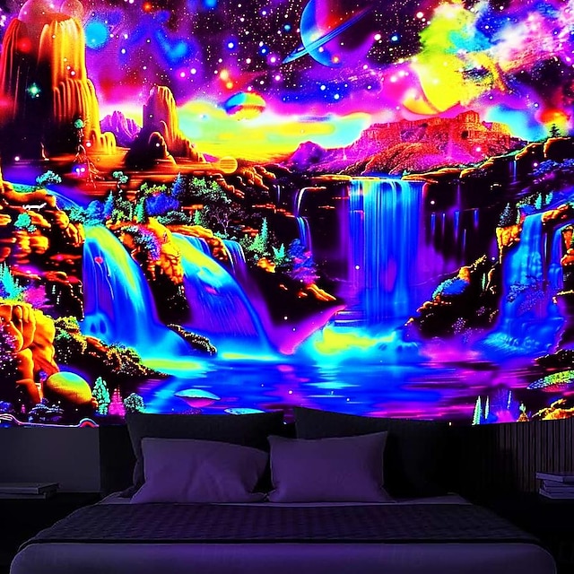  blacklight gobeläng uv reaktiv glöd i mörkret glöd party neon fantasi vattenfall regnbåge psykedelisk trippy dimmigt hängande gobeläng väggkonst väggmålning för vardagsrum sovrum