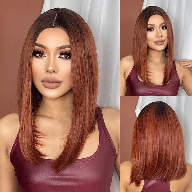  Parrucche sintetiche Uniformi Costumi di carriera Da principessa Liscio Kinky liscia Parte di mezzo Taglio scalato A macchina Parrucca 14 pollici Rosso Capelli sintetici Per donna Cosplay Feste Di