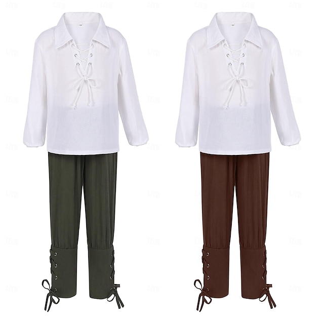  Médiéval Renaissance 17ème siècle Pantalon Tenues Chemise Pirate Viking Ranger Garçons Pirate Fantaisie Steampunk Halloween Carnaval Performance LARP Foire de la Renaissance Enfant Chemise Pantalon