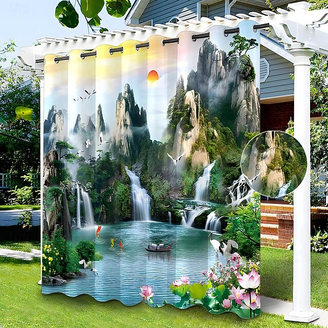  tenda esterna impermeabile per la privacy, tende scorrevoli per patio, tende per pergola con occhiello pittura cinese 3d per gazebo, balcone, veranda, festa, 1 pannello
