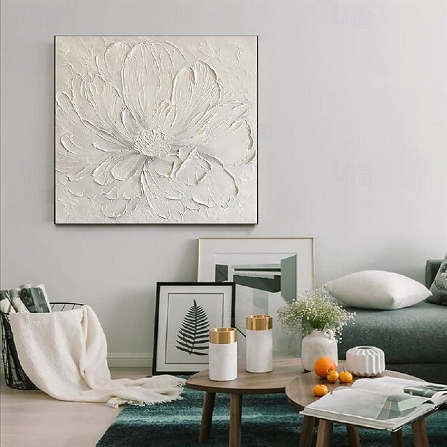 3D Large hand painted White Flower Oil Painting On Canvas handmade ...