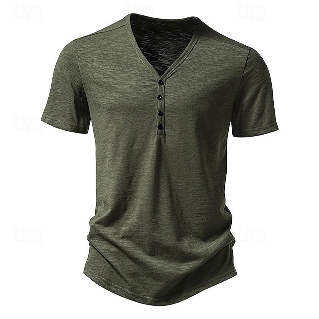  Pánské Tričko s knoflíkem Tričko Tričko Henley Trička Krátký rukáv Do V Jaro léto Bez vzoru Módní Designové Základní Dovolená ulice Jdeme ven Fialová Černá Bílá Top tričko pro muže