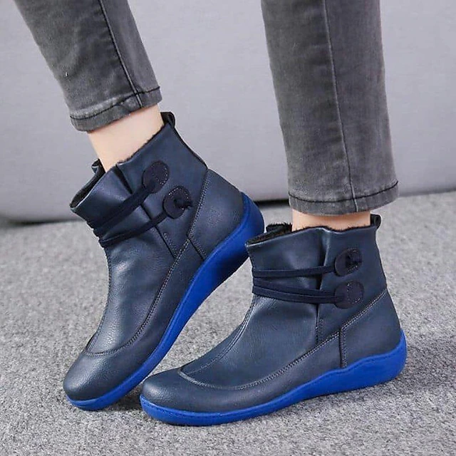 Women's Brown Casual Ankle Boots with Double Buckle Straps ...