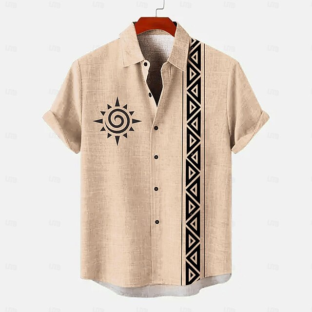 Men's Linen Shirt Button Up Shirt Retro Shirts Vintage Shirt Ethnic Shirt Vacation Daily Wear Yellow Short Sleeve Collared Shirts Summer Spring Clothing Apparel4