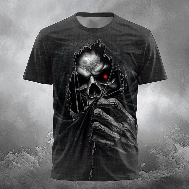 Halloween Day of the Dead Skull Men's Reaper T shirt Short Sleeve T shirt 3D Print Crew Neck Shirt Designer Gothic Party Street Casual Black Summer Spring Clothing Apparel4