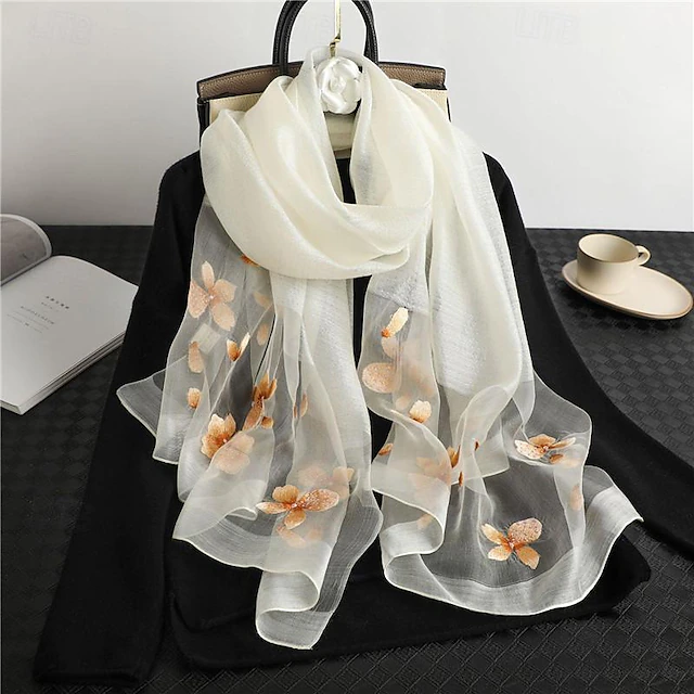 Women's Rectangle Scarf Street Daily Date White Purple Scarf Floral 5