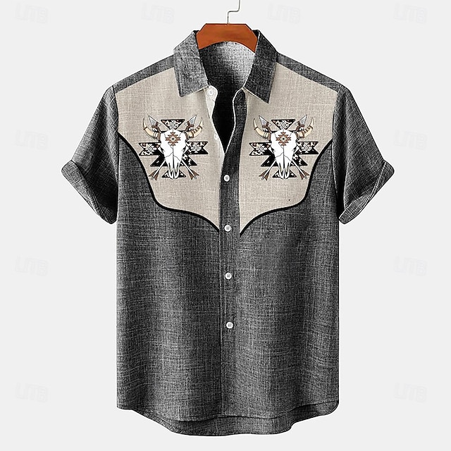  Voor heren Overhemd linnen overhemd retro-overhemden Vintage overhemd Etnisch shirt Westers Buiten Werk blauw Groen Grijs Korte mouw Strijkijzer Zomer Lente Kleding