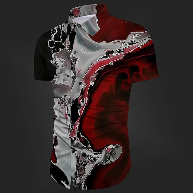 Men's Blood stains Shirt Button Up Shirt Short Sleeve Casual Dark Vacation Daily Evening Party Summer Turndown Collared Shirts Buttons Print Yellow Red Blue Purple Green 9