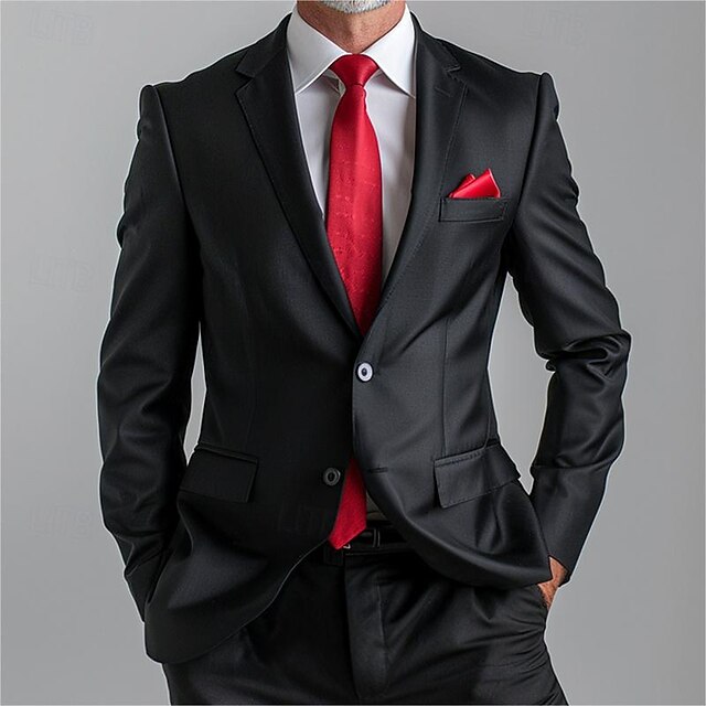 Men's Graduation Blazer Business Cocktail Party Wedding Party Fashion Casual Spring &  Fall Polyester Plain Pocket Buttons Comfortable Single Breasted Blazer Black2