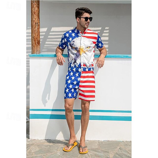 USA Flag Funny Overalls Romper American Flag USA Flag Men's for Carnival Independence Day / the