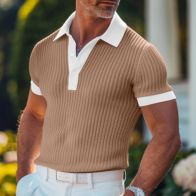  Herren Golfhemd Strickpolo Geschäft Casual Klassisch Kurzarm Modisch Old-Money-Stil Feste Farbe Taste Strick Sommer Frühling Regular Fit Hellblau Weiß Burgunderrot Khaki Grau Golfhemd