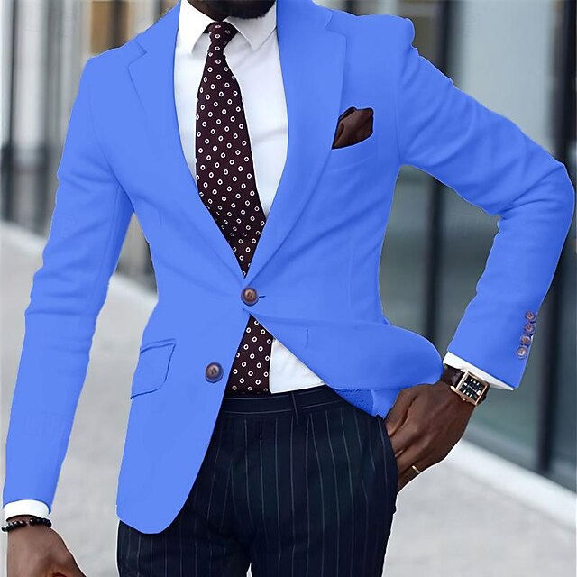 Men's Graduation Blazer Business Cocktail Party Wedding Party Fashion Casual Spring &  Fall Polyester TR Plain Pocket Buttons Comfortable Single Breasted Blazer Royal Blue Blue Light Orange4