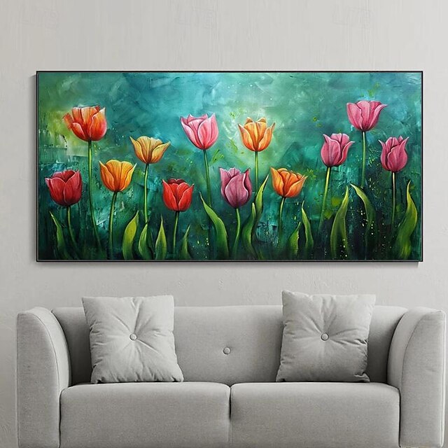 Original Enchanting Flower Painting on Canvas Abstract Green Oil ...