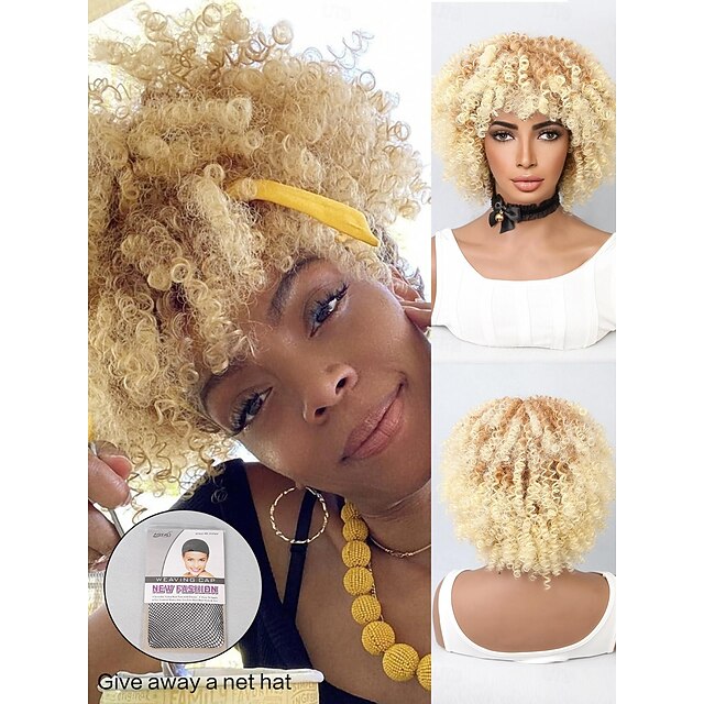 Synthetic Wig Water Wave Bob Neat Bang Wig 12 inch Light golden Synthetic Hair Women's Blonde Multi-color4