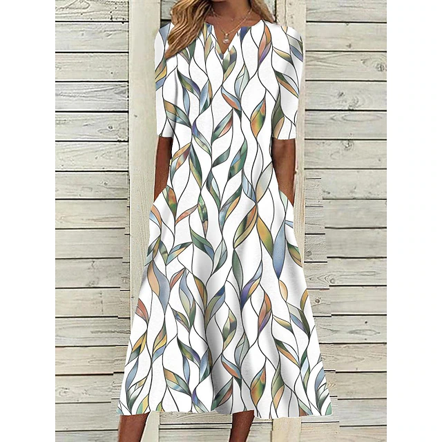 Women's Midi Dress Casual Dress Shift Dress Leaf Print Print V Neck Classic Casual Daily Vacation Half Sleeve Summer Spring 12