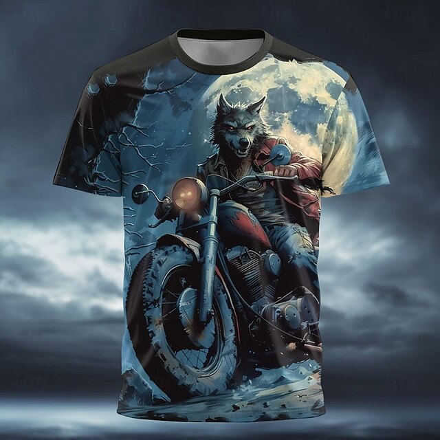 Men's Wolf Motorcycle T Shirt Short Sleeve T shirt 3D Print Crew Neck Shirt Designer Gothic Party Street Casual Black Summer Spring Clothing Apparel S M L XL XXL XXXL4