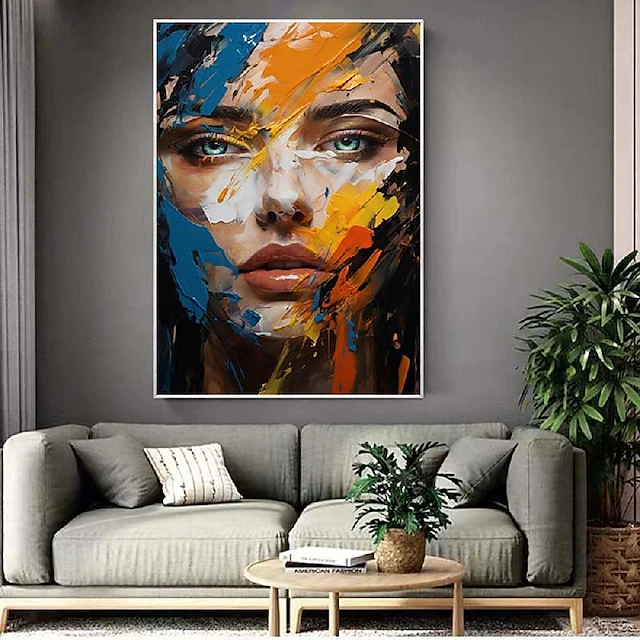 Colorful abstract facial oil painting handmade textured face of girl ...