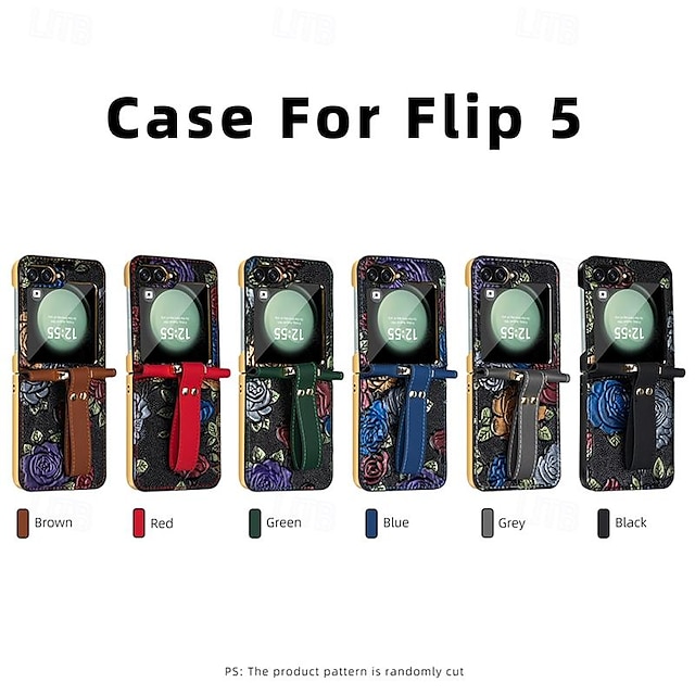  טלפון מגן עבור סמסונג גלקסי Z Flip 5 Z Flip 4 Z Flip 3 כיסוי אחורי ומגן מסך עם רצועת יד עמיד בזעזועים רטרו PC עור PU