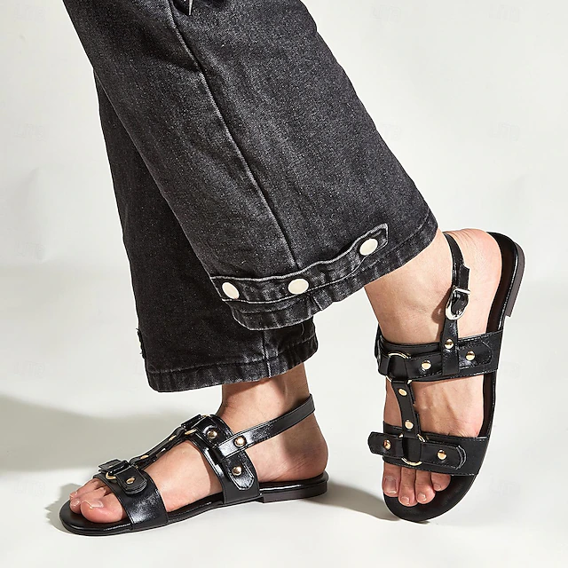 Men's PU Leather Sandals Gladiator Sandals Roman Sandals Black Summer Sandals Walking Vintage Casual Vacation Beach Breathable Buckle Shoes 6