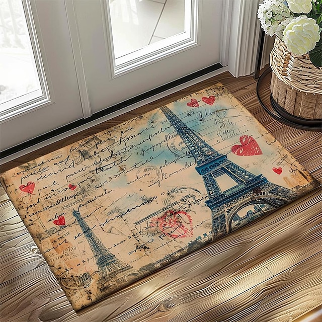 Paillasson graffiti, tapis de cuisine, tapis de sol antidérapant, résistant à l'huile, intérieur et extérieur, décoration de chambre à coucher, tapis de salle de bain, tapis d'entrée, tour eiffel