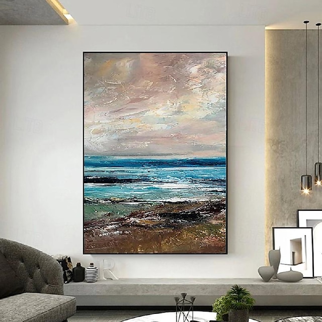  handmålade abstrakta havslandskapsmålningar på duk handgjorda textur hav hav oljemålning handgjorda blå konst triptyk målningar för vardagsrum väggdekoration